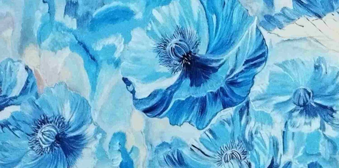 Art as therapy. Painting Blue poppies, acrylic oPan canvas