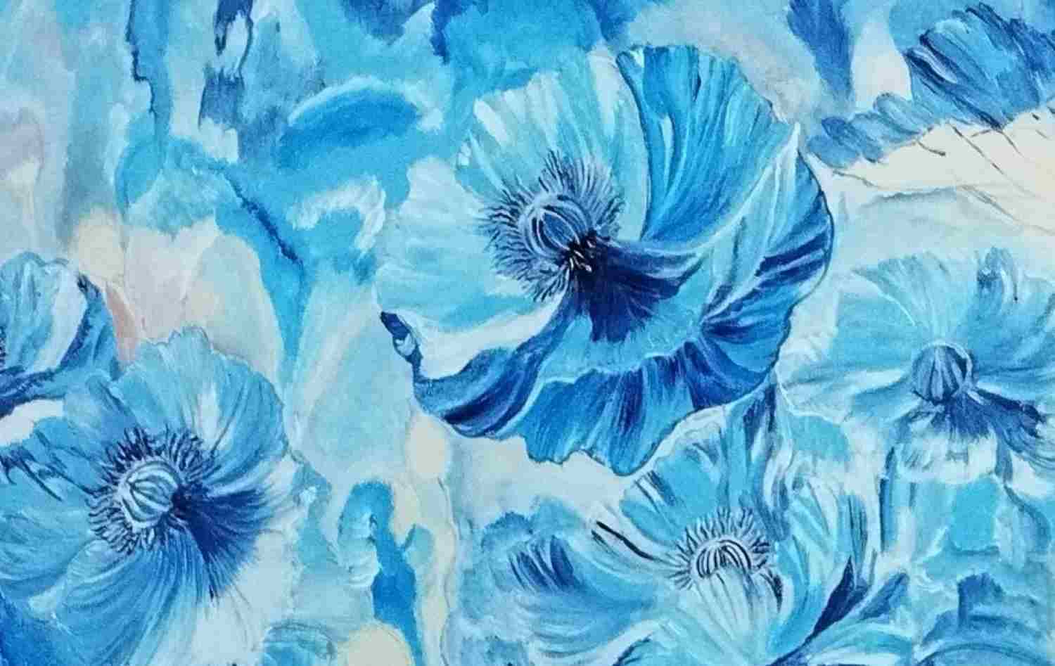 Art as therapy. Painting Blue poppies, acrylic oPan canvas