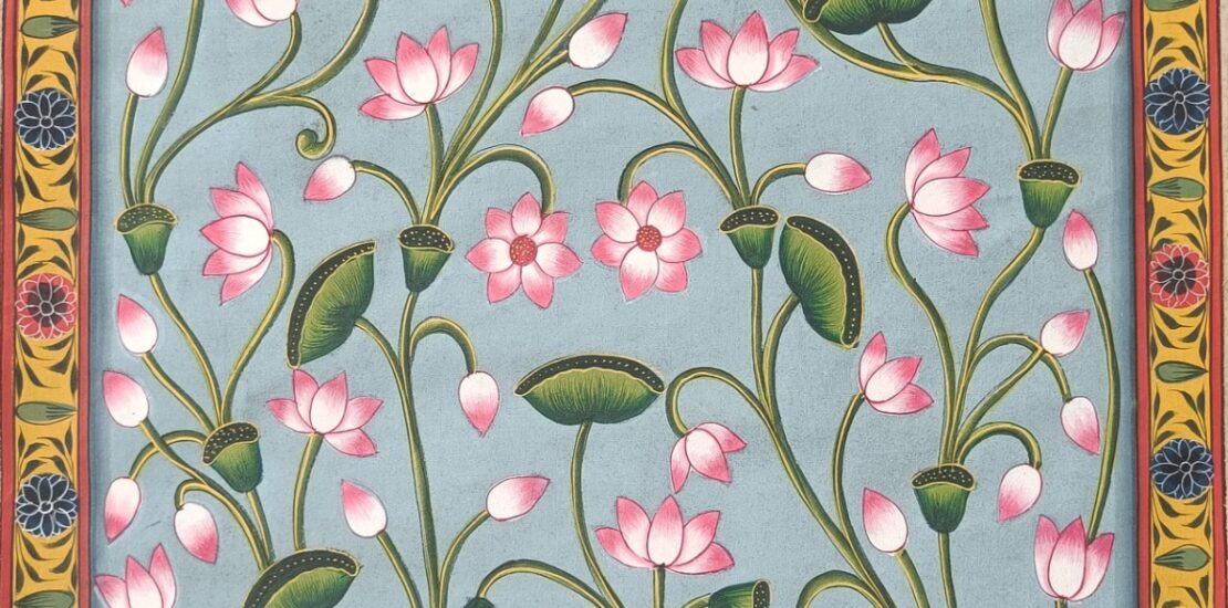 Pichwai Painting , Lotus in pink, a recurring pichwai motif