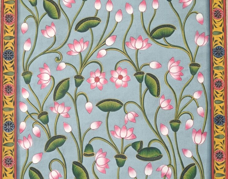 Pichwai Painting , Lotus in pink, a recurring pichwai motif